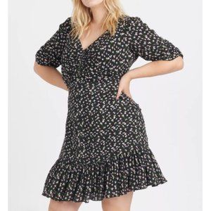 NWT Tanya Taylor Pansy Dress Ruched Floral Black Size 14